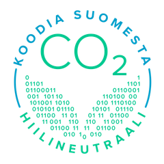 Koodia Suomesta ry:n hiilineutraaliusmerkin on suunnitellut Jarkko Ruonakoski Valakia Interactivesta.
